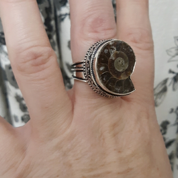 New Ammonite Fossil 925 Silver Ring. - Picture 6 of 8